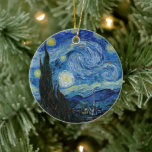 Starry Night | Vincent Van Gogh Ceramic Tree Decoration<br><div class="desc">Starry Night (1889) by Dutch artist Vincent Van Gogh. Original artwork is an oil on canvas depicting an energetic post-impressionist night sky in moody shades of blue and yellow. 

Use the design tools to add custom text or personalise the image.</div>