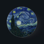 Starry Night Vincent van Gogh Fine Art Painting 6 Cm Round Badge<br><div class="desc">Vincent van Gogh (Dutch, 1853 - 1890) Starry Night, 1889, Oil on canvas Unframed: 73 × 92 cm (28.7 × 36.2 in) This painting depicts the view from the east facing window of Van Gogh's asylum room at Saint-Rémy-de-Provence, he added an idealised village. It has been in the permanent collection...</div>