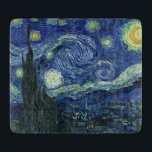 Starry Night Vincent van Gogh Fine Art Painting Cu Cutting Board<br><div class="desc">Vincent van Gogh (Dutch, 1853 - 1890) Starry Night, 1889, Oil on canvas Unframed: 73 × 92 cm (28.7 × 36.2 in) This painting depicts the view from the east facing window of Van Gogh's asylum room at Saint-Rémy-de-Provence, he added an idealised village. It has been in the permanent collection...</div>