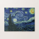 Starry Night Vincent van Gogh Fine Art Painting Jigsaw Puzzle<br><div class="desc">Vincent van Gogh (Dutch, 1853 - 1890) Starry Night, 1889, Oil on canvas Unframed: 73 × 92 cm (28.7 × 36.2 in) This painting depicts the view from the east facing window of Van Gogh's asylum room at Saint-Rémy-de-Provence, he added an idealised village. It has been in the permanent collection...</div>