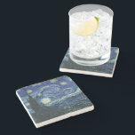 Starry Night Vincent van Gogh Fine Art Painting Stone Coaster<br><div class="desc">Vincent van Gogh (Dutch, 1853 - 1890) Starry Night, 1889, Oil on canvas Unframed: 73 × 92 cm (28.7 × 36.2 in) This painting depicts the view from the east facing window of Van Gogh's asylum room at Saint-Rémy-de-Provence, he added an idealised village. It has been in the permanent collection...</div>