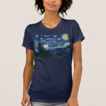 Starry Night Vincent van Gogh Fine Art Painting T-Shirt<br><div class="desc">Vincent van Gogh (Dutch, 1853 - 1890) Starry Night, 1889, Oil on canvas Unframed: 73 × 92 cm (28.7 × 36.2 in) This painting depicts the view from the east facing window of Van Gogh's asylum room at Saint-Rémy-de-Provence, he added an idealised village. It has been in the permanent collection...</div>