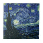 Starry Night Vincent van Gogh Fine Art Painting Tile<br><div class="desc">Vincent van Gogh (Dutch, 1853 - 1890) Starry Night, 1889, Oil on canvas Unframed: 73 × 92 cm (28.7 × 36.2 in) This painting depicts the view from the east facing window of Van Gogh's asylum room at Saint-Rémy-de-Provence, he added an idealised village. It has been in the permanent collection...</div>