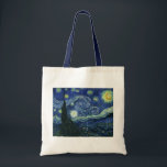 Starry Night Vincent van Gogh Fine Art Painting Tote Bag<br><div class="desc">Vincent van Gogh (Dutch, 1853 - 1890) Starry Night, 1889, Oil on canvas Unframed: 73 × 92 cm (28.7 × 36.2 in) This painting depicts the view from the east facing window of Van Gogh's asylum room at Saint-Rémy-de-Provence, he added an idealised village. It has been in the permanent collection...</div>