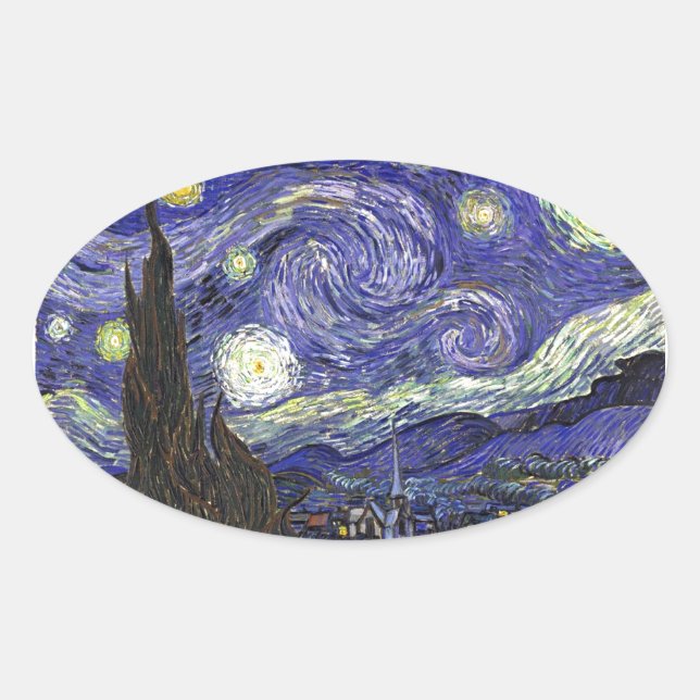Starry Night, Vincent Van Gogh. Oval Sticker (Front)