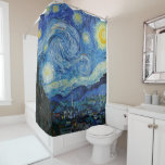 Starry Night | Vincent Van Gogh Shower Curtain<br><div class="desc">Starry Night (1889) by Dutch artist Vincent Van Gogh. Original artwork is an oil on canvas depicting an energetic post-impressionist night sky in moody shades of blue and yellow. 

Use the design tools to add custom text or personalise the image.</div>