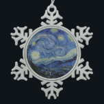 Starry Night Vincent van Gogh Snowflake Pewter Christmas Ornament<br><div class="desc">This beautiful, fine art design shows Dutch post-Impressionist painter Vincent van Gogh's famous painting, "The Starry Night." Painted during his stay at the Saint Remy asylum in the 1880's, van Gogh depicted the rolling hills and cypress trees he saw from his window. He also added the village, which he could...</div>