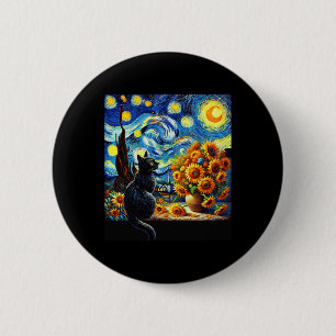 Starry Night Vincent Van Gogh Sunflowers Cat Lover 6 Cm Round Badge
