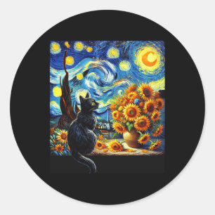 Starry Night Vincent Van Gogh Sunflowers Cat Lover Classic Round Sticker