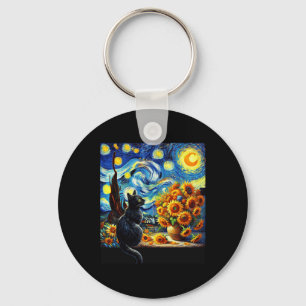 Starry Night Vincent Van Gogh Sunflowers Cat Lover Key Ring