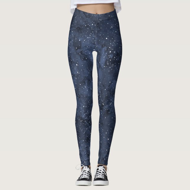 Starry Night Watercolor Sky Leggings (Front)