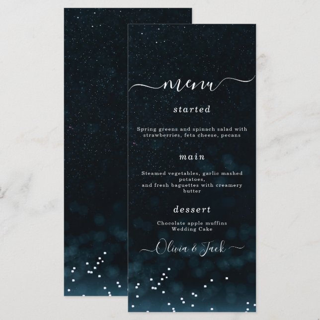 Starry Night Wedding Celestial Invitation, Galaxy Menu (Front/Back)