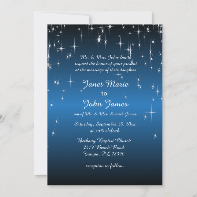Starry Night Wedding in Colour | Metallic Blue Invitation (Front)