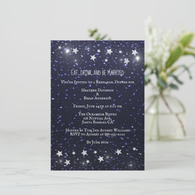 Starry Night Wedding Rehearsal Dinner Invitation (Standing Front)