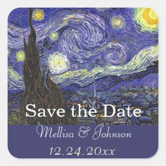 Starry Night wedding save the date Square Sticker