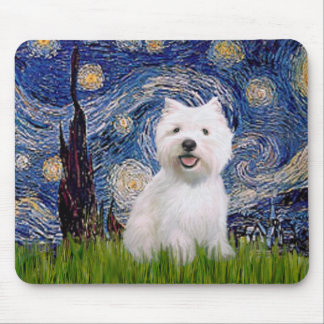 Starry Night - Westie 2 Mouse Pad