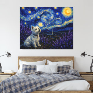 Starry Night Westie Dreamscape Canvas Print