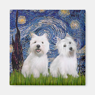 Starry Night - Westies (two) Magnet