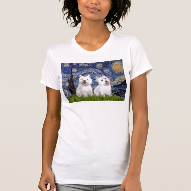 Starry Night - Westies (two) T-Shirt (Front)
