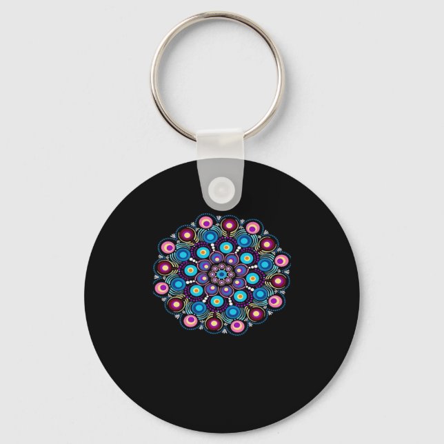 Starry Night Whimsigoth Dot Mandala Key Ring (Front)