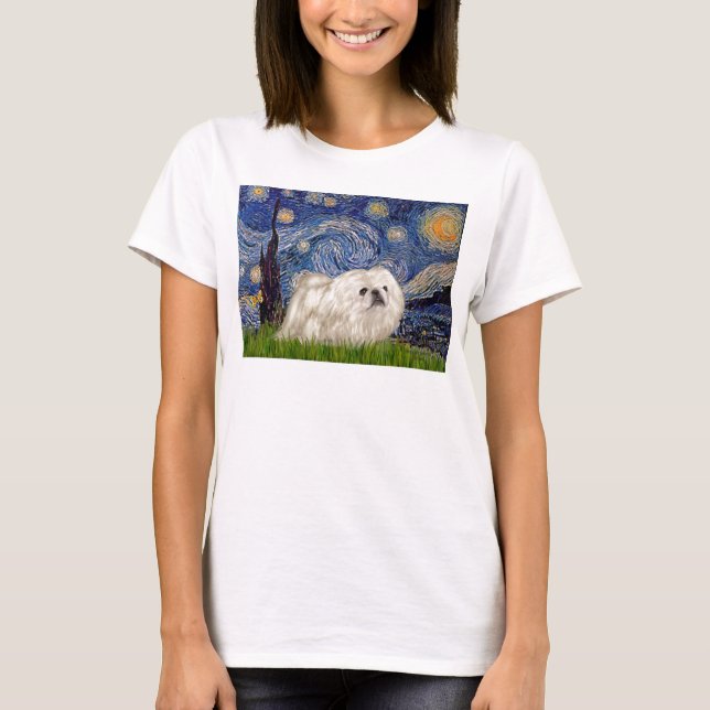 Starry Night - White Pekingese 4 T-Shirt (Front)