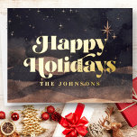 Starry Night Winter Sky Modern Elegant Chic Foil Holiday Postcard<br><div class="desc">Design is composed of starry night winter sky background with vintage style bold serif 

Available here:
http://www.zazzle.com/store/selectpartysupplies</div>