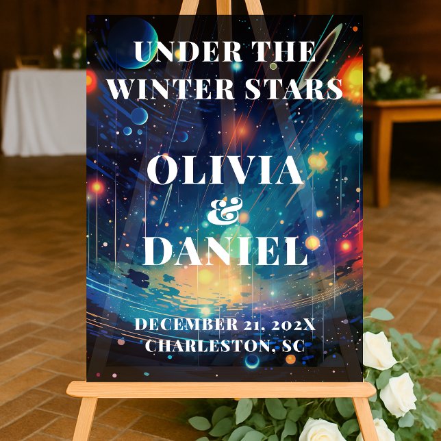Starry Night Winter Wedding Welcome Acrylic Sign (Creator Uploaded)
