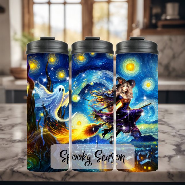 Starry Night Witchy Halloween Design Thermal Tumbler (Creator Uploaded)