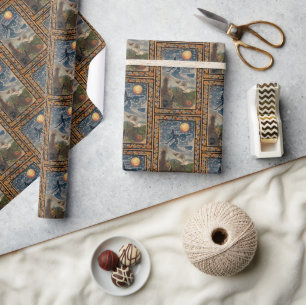 Starry Night with Fall Border Halloween Wrapping Paper