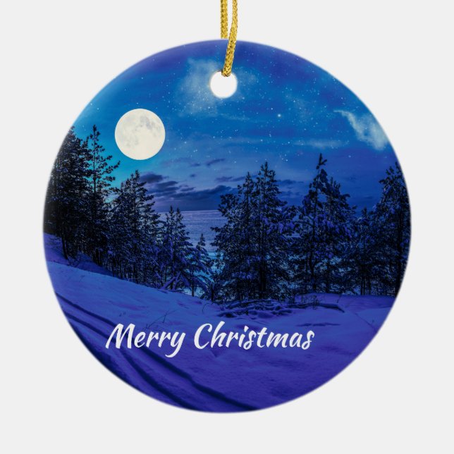 Starry night with full moon Ceramic Decoration (Front)