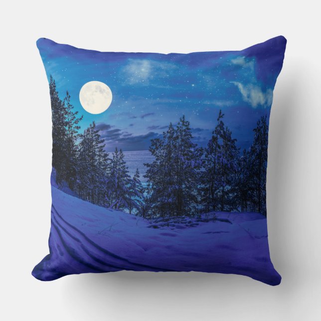 Starry night with full moon in forest cushion (Front)