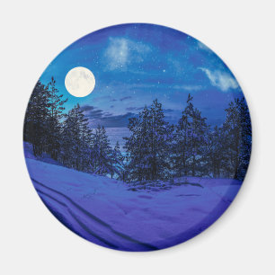Starry night with full moon in forest magnet