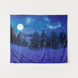 Starry night with full moon in forest tapestry