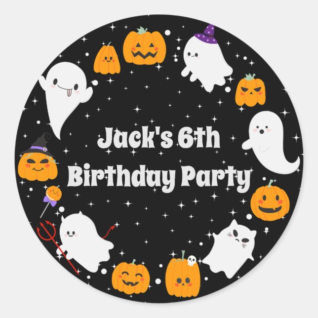 Starry Night with Ghosts and Pumpkins  Classic Round Sticker (Front)