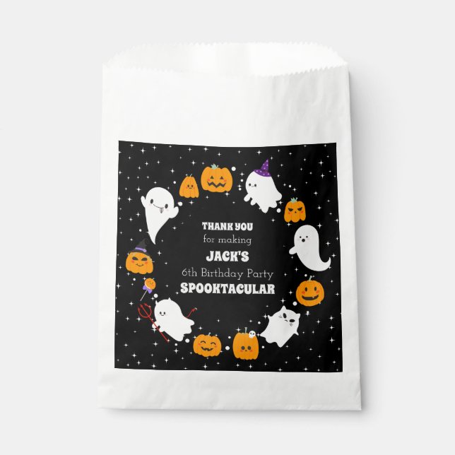 Starry Night with Ghosts and Pumpkins Halloween Favour Bags (Front)