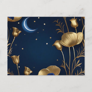 Starry Night with Gold Crescent Moon Postcard