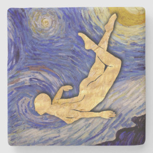 Starry Night With Golden Moon, The Night Traveller Stone Coaster