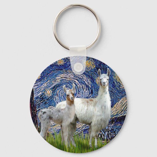 Starry Night with Two Llamas Key Ring (Front)