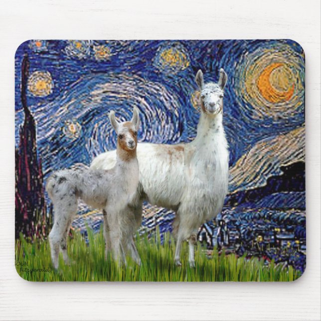 Starry Night with Two Llamas Mouse Pad (Front)