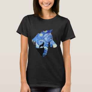 Starry Night Wolf by Vincent van Gogh Famous Paint T-Shirt