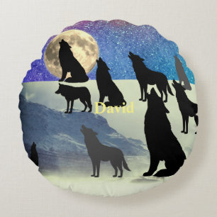Starry Night Wolfpack Round Cushion