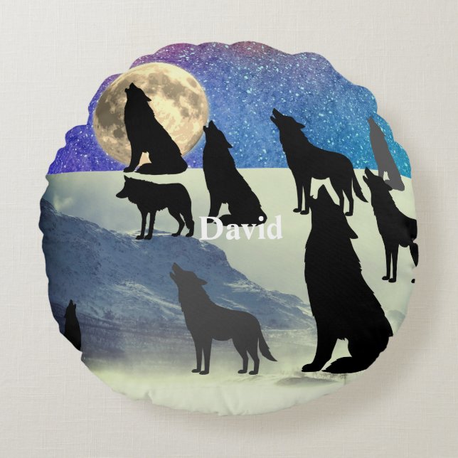 Starry Night Wolfpack Round Cushion (Front)