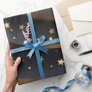 Starry Night Wrapping Paper   Elegant Black and Go