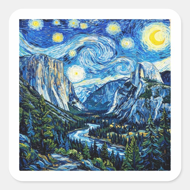 Starry Night Yosemite National Park Square Sticker (Front)