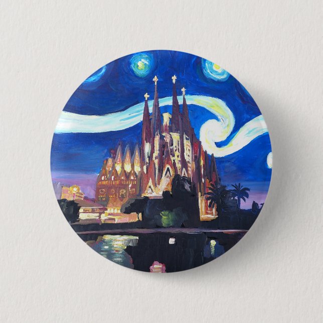 Starry nights at Sagrada Familia in Barcelona 6 Cm Round Badge (Front)