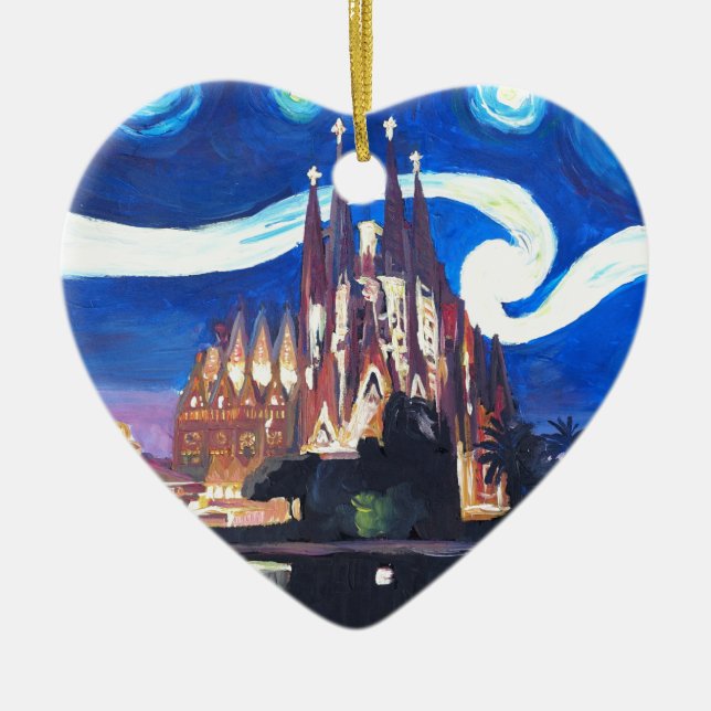 Starry nights at Sagrada Familia in Barcelona Ceramic Tree Decoration (Front)