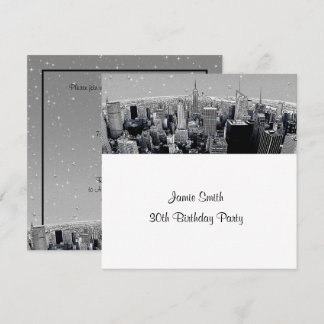 Starry NYC Etched Fisheye Grey Skyline Birthday SQ Invitation