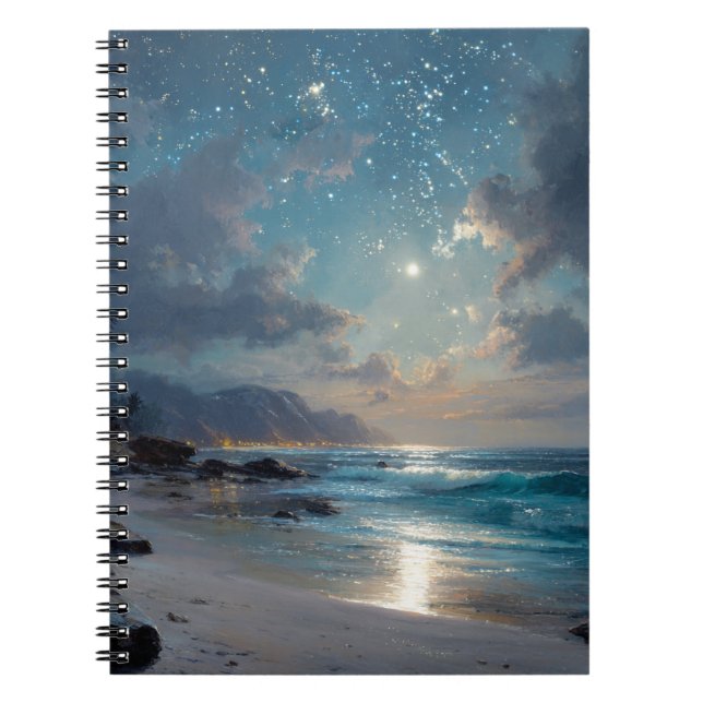 Starry Ocean Night Beach Notebook (Front)