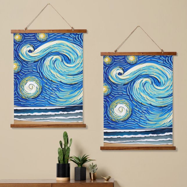 Starry Ocean Summer Beach Waves Hanging Tapestry (Asymmetrical)