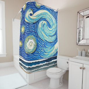 Starry Ocean Summer Beach Waves Shower Curtain